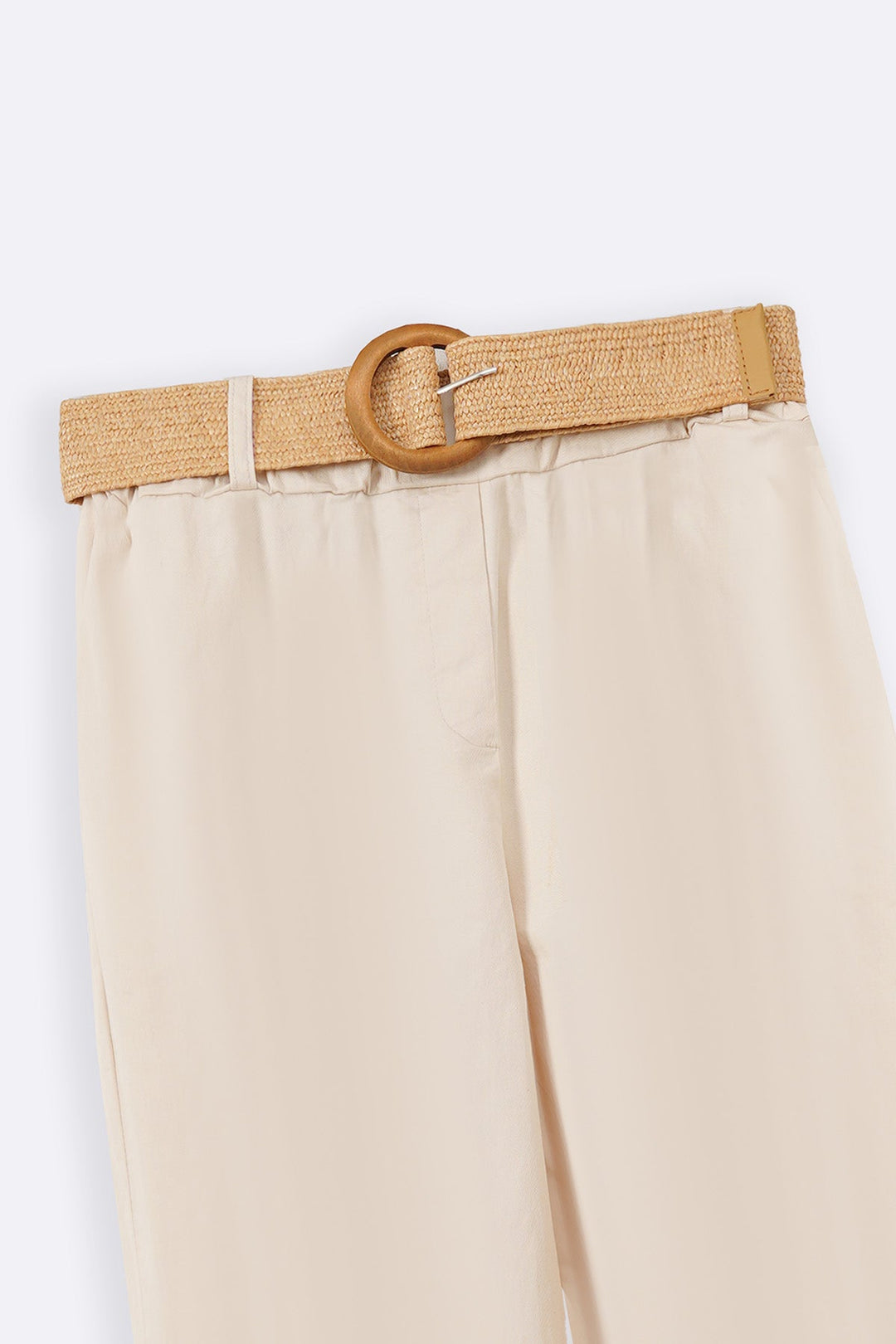CREAM TAPERED COTTON PANTS WITH BELT