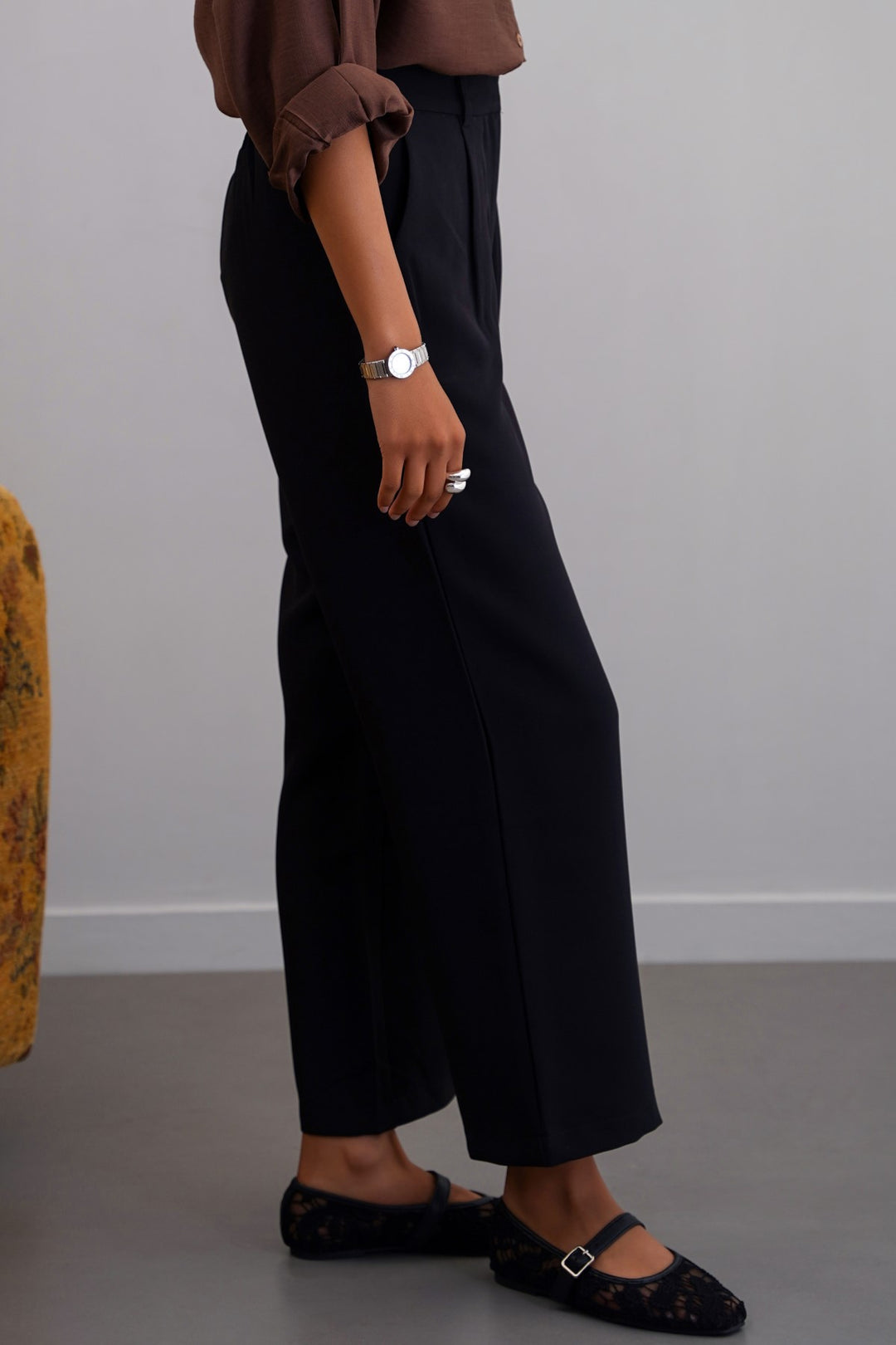 BLACK ANKLE TAILORED TROUSERS