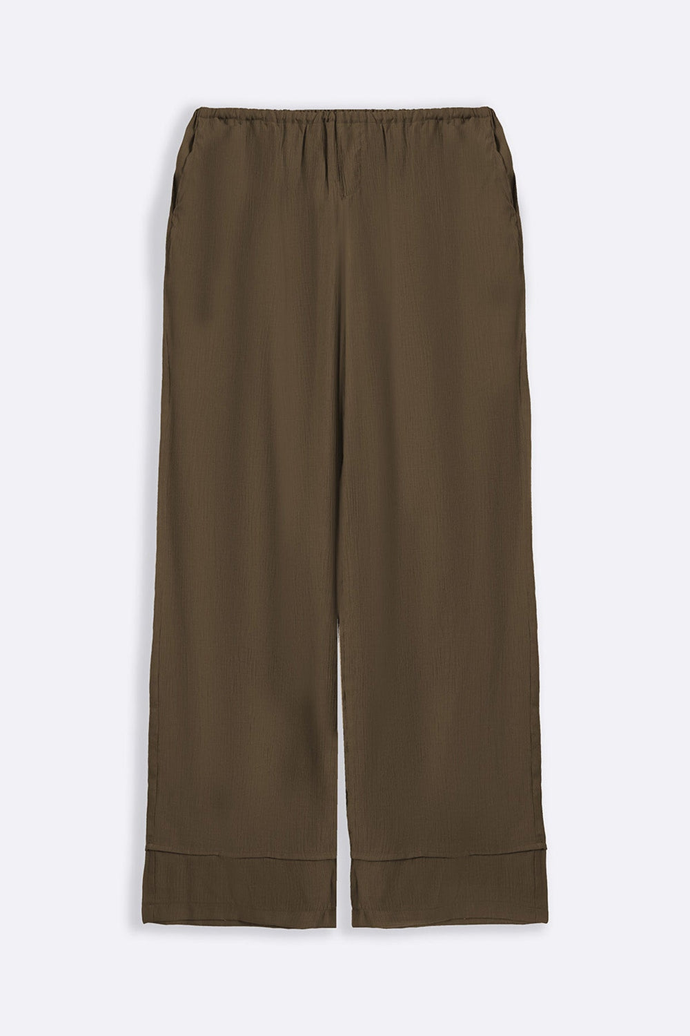 OLIVE FLOWY TEXTURED PANTS