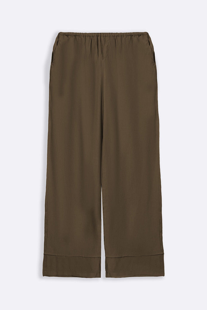 OLIVE FLOWY TEXTURED PANTS