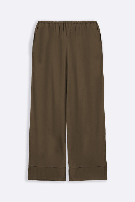 OLIVE FLOWY TEXTURED PANTS