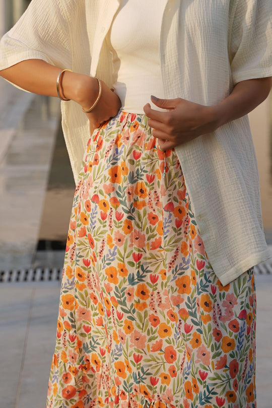 WHITE WILDFLOWER TIER SKIRT