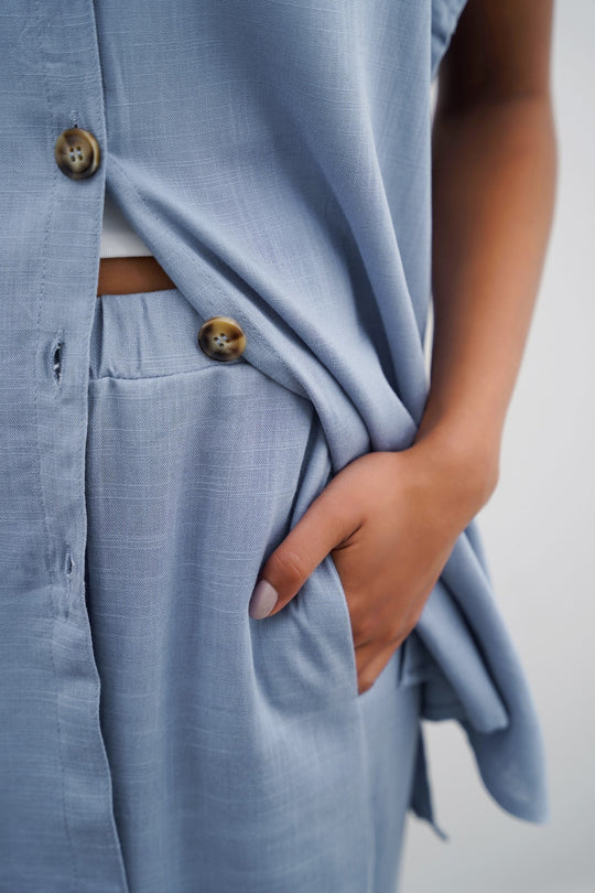 BLUE LINEN CULOTTES