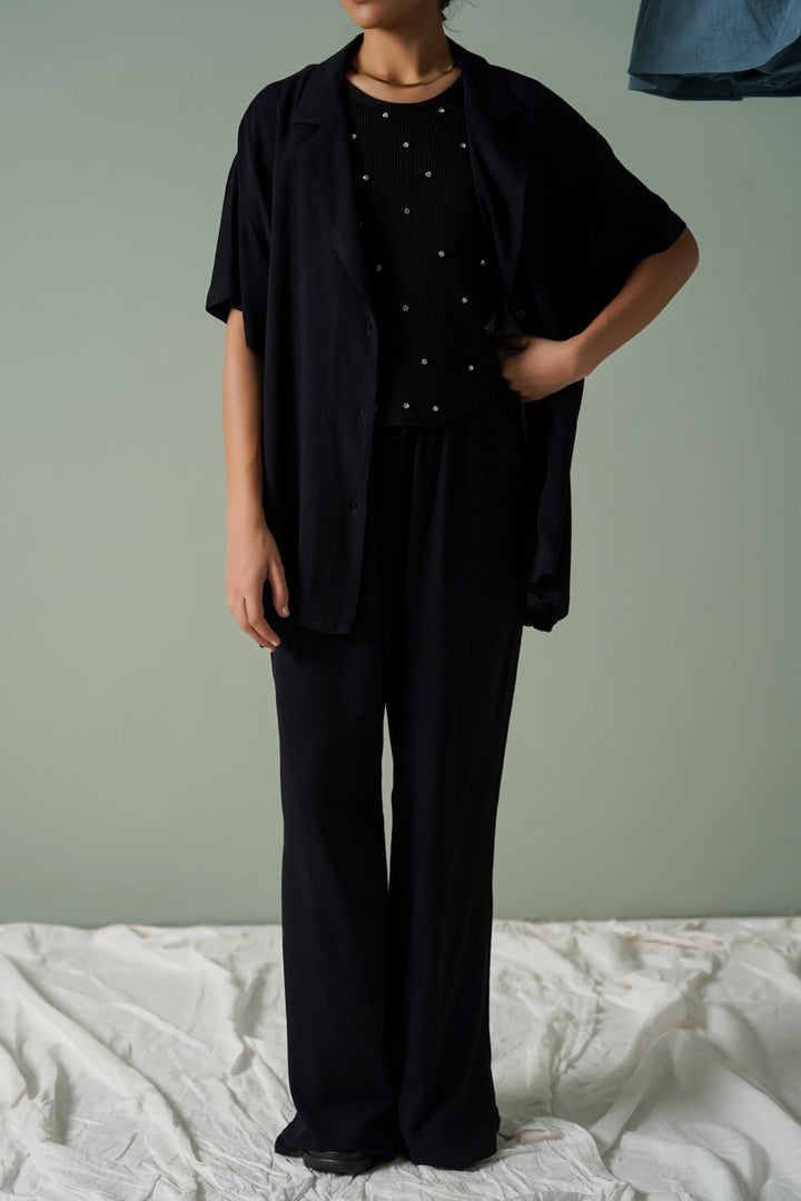 BLACK LONG DRAWSTRING TROUSERS