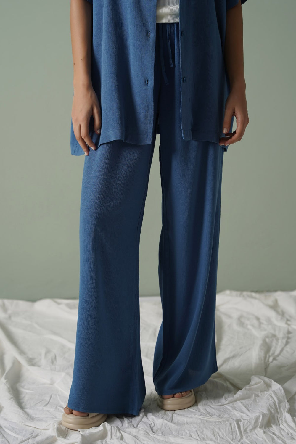 TEAL LONG DRAWSTRING TROUSERS