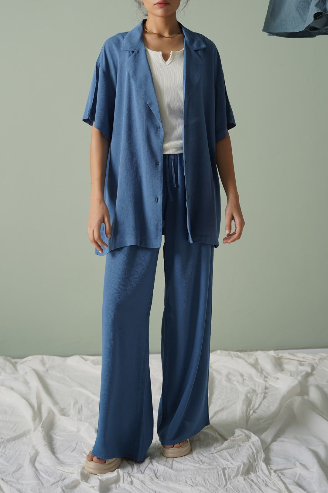 TEAL LONG DRAWSTRING TROUSERS