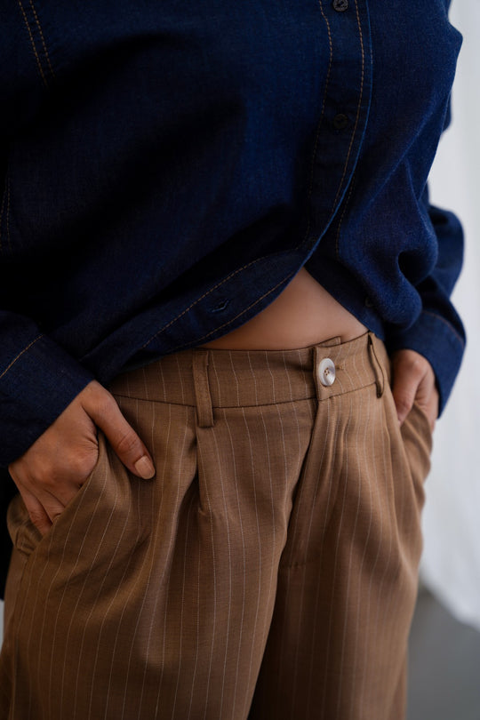 CAMEL TAILORED PINSTRIPE PANTS