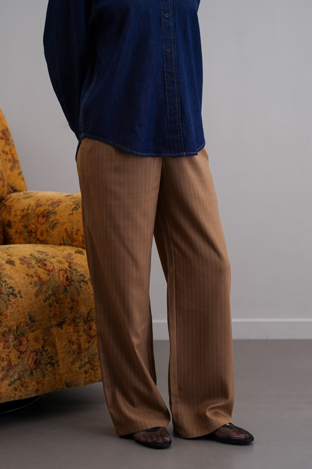 CAMEL TAILORED PINSTRIPE PANTS