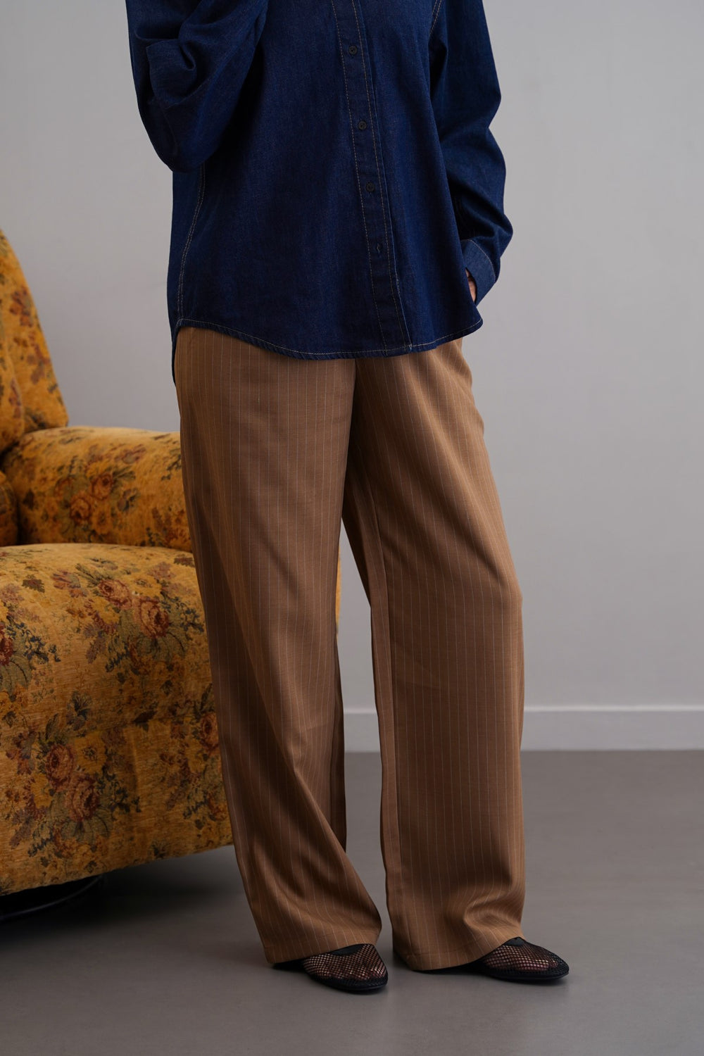 CAMEL TAILORED PINSTRIPE PANTS