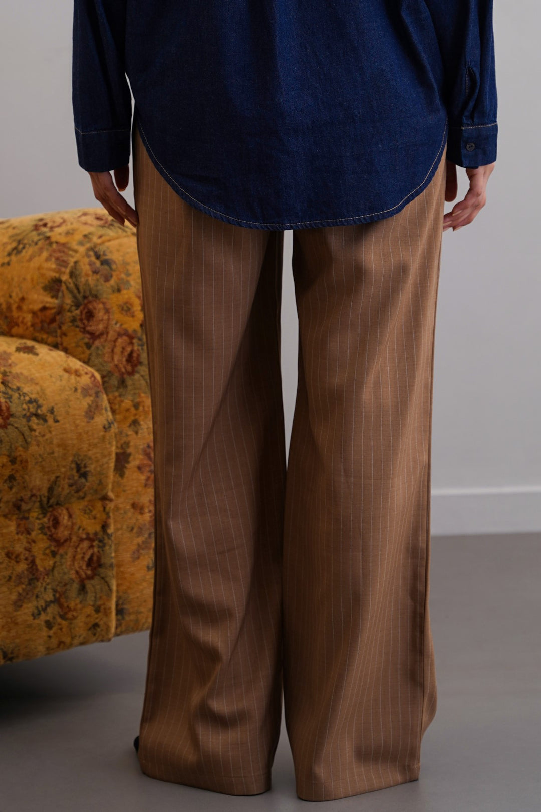 CAMEL TAILORED PINSTRIPE PANTS