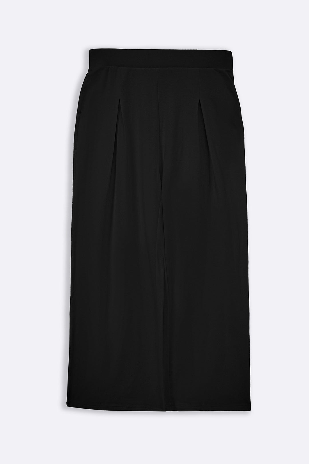 BLACK STRAIGHT BOX-PLEAT TROUSERS