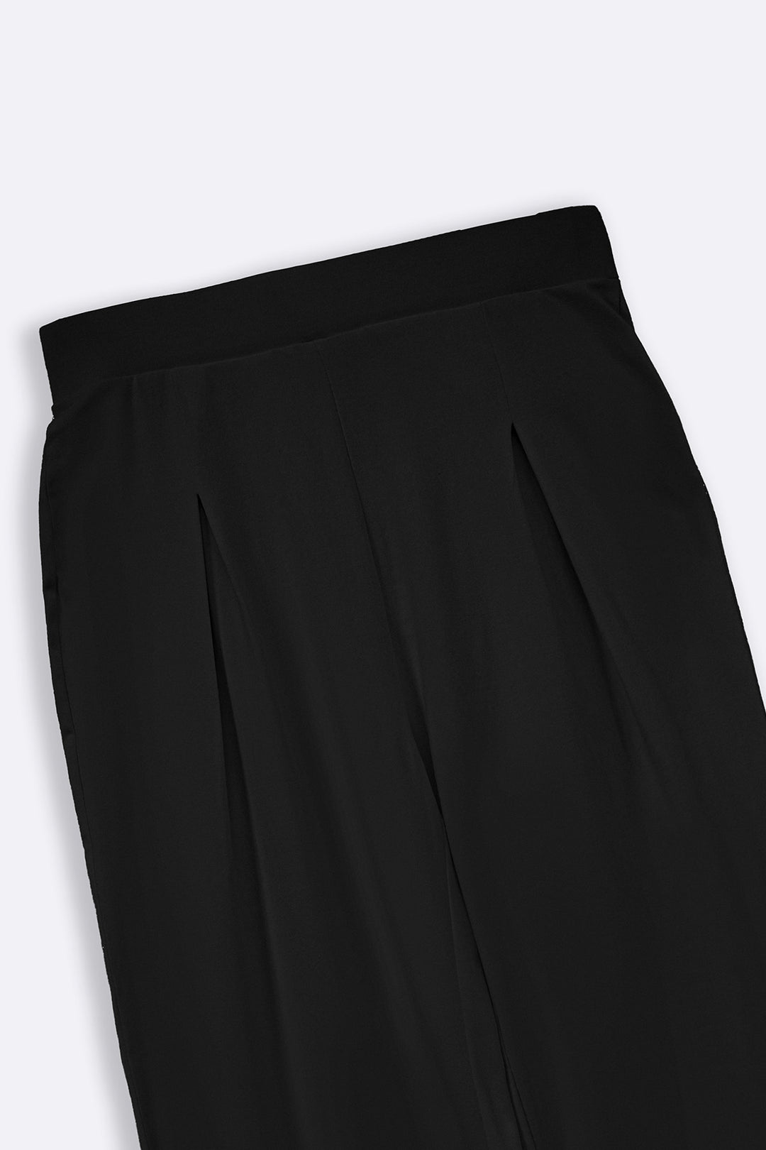 BLACK STRAIGHT BOX-PLEAT TROUSERS
