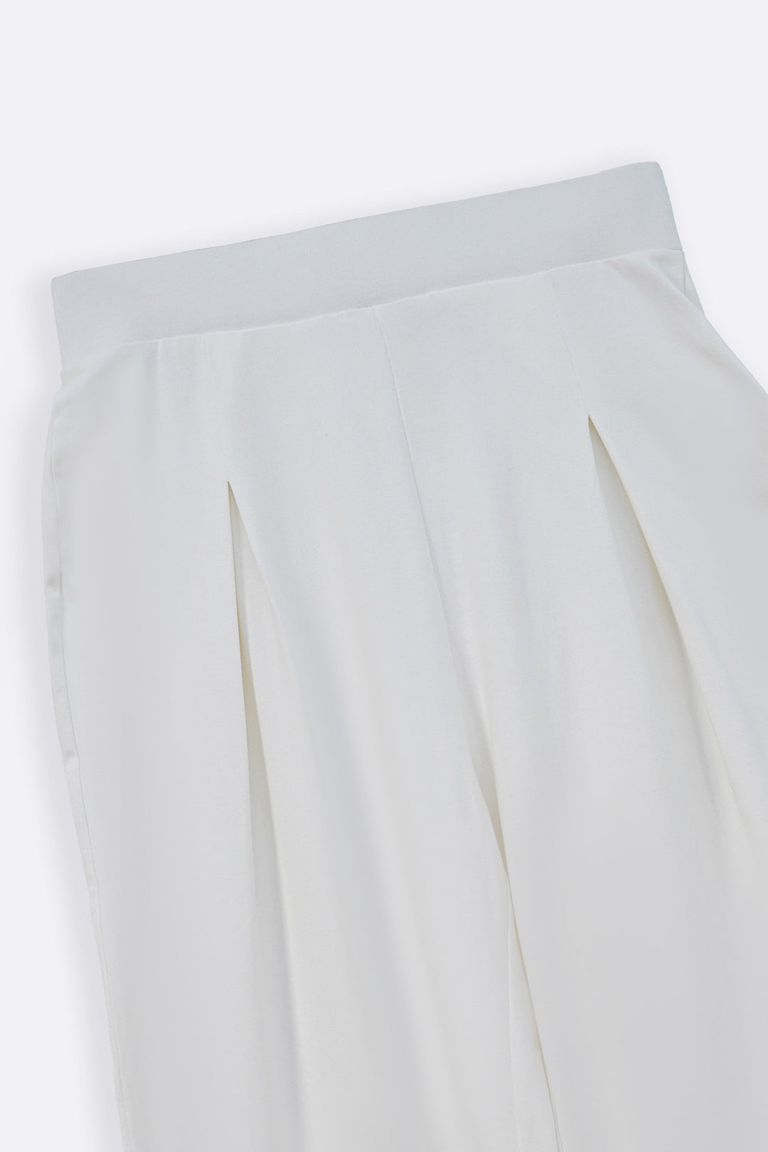 WHITE STRAIGHT BOX-PLEAT TROUSERS