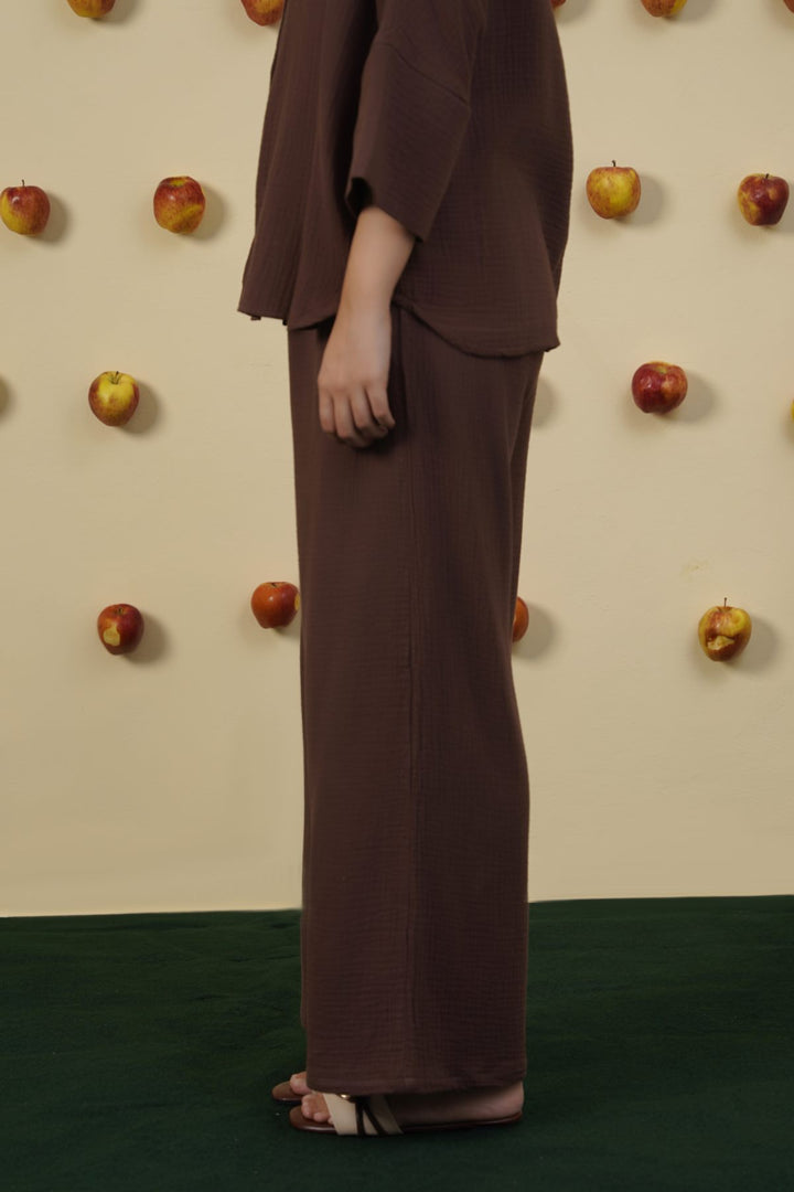BROWN MUSLIN WIDE PANTS