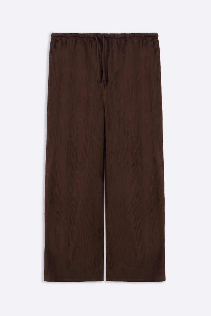 BROWN MUSLIN WIDE PANTS