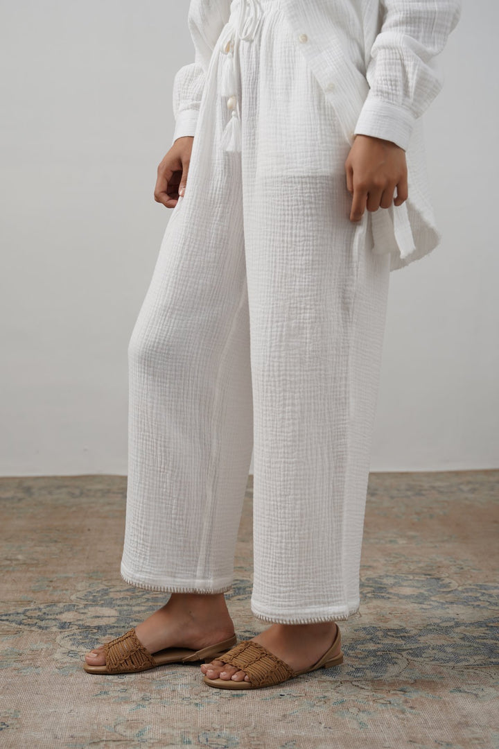 RESORT EMBROIDERED WIDE PANTS