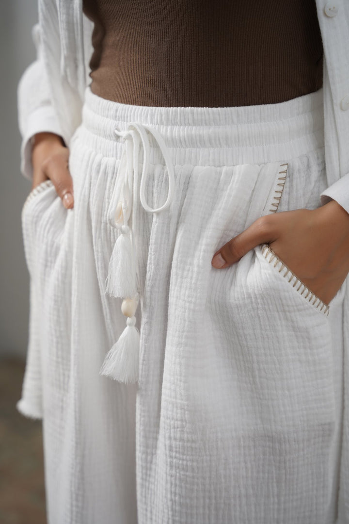 RESORT EMBROIDERED WIDE PANTS