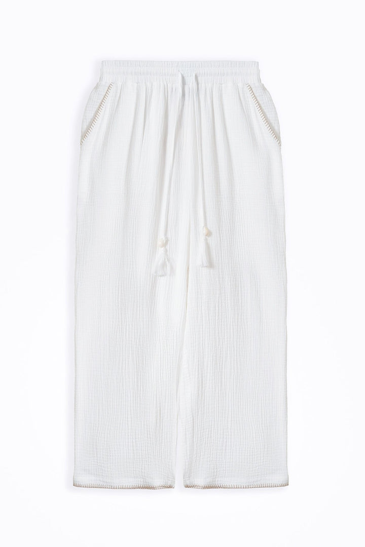 RESORT EMBROIDERED WIDE PANTS