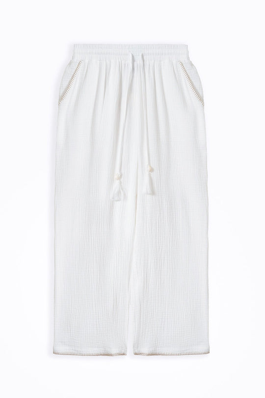 BEIGE RESORT EMBROIDERED WIDE PANTS