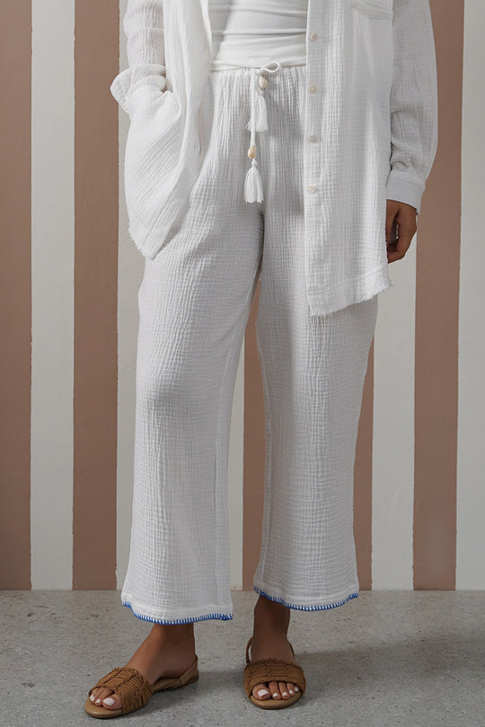 BLUE RESORT EMBROIDERED WIDE PANTS