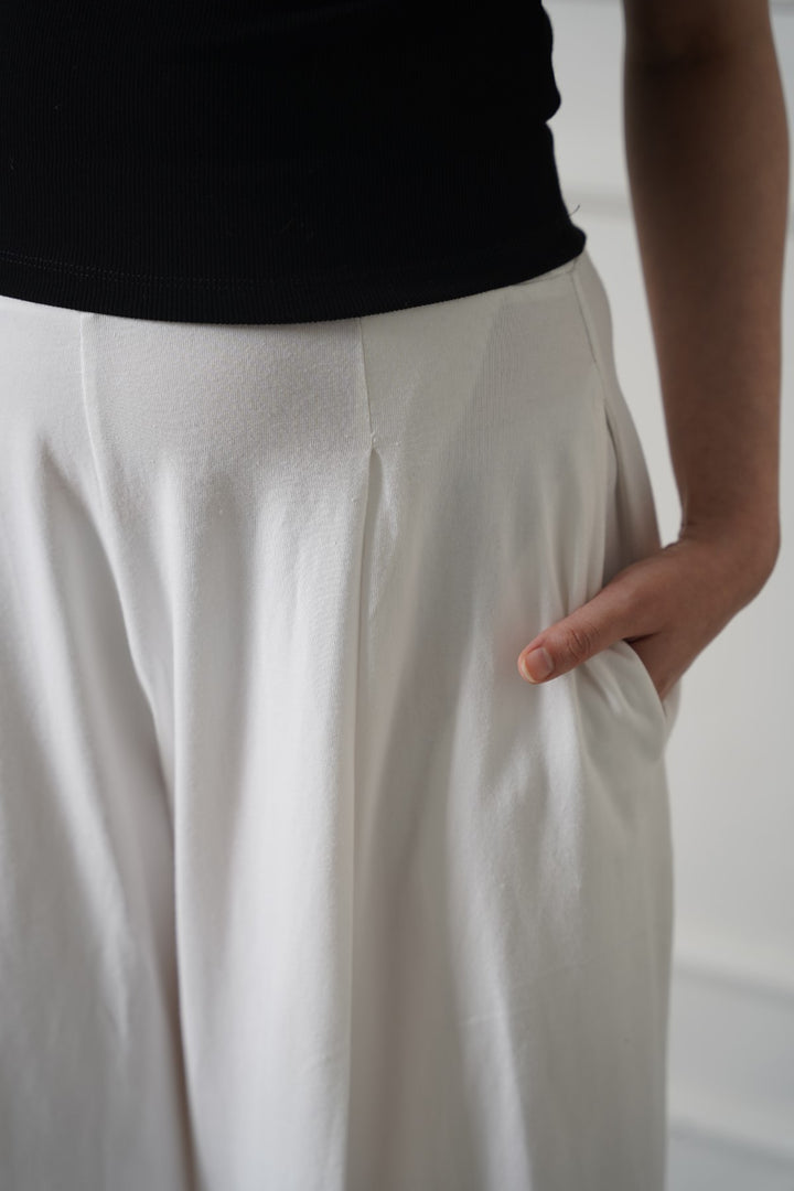 WHITE CROPPED WIDE LEG PANTS