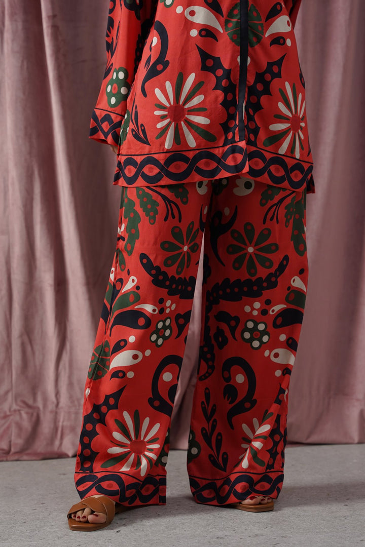 CRIMSON PRINTED PANTS