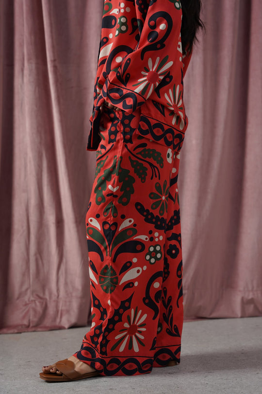 RED CRIMSON PRINTED PANTS