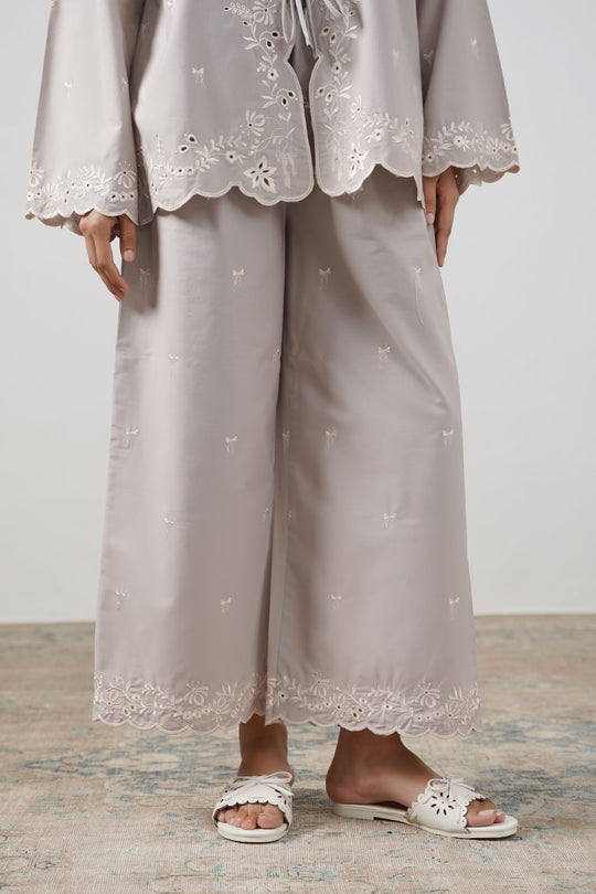 GREY PARADISE EMBROIDERED PANTS