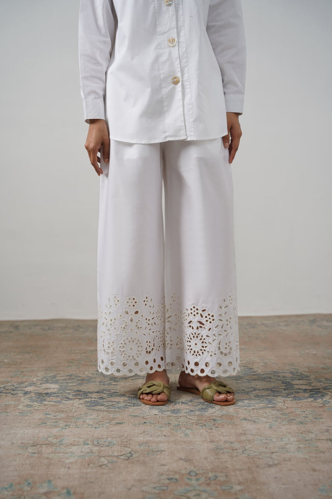 CREME CUTWORK PANTS