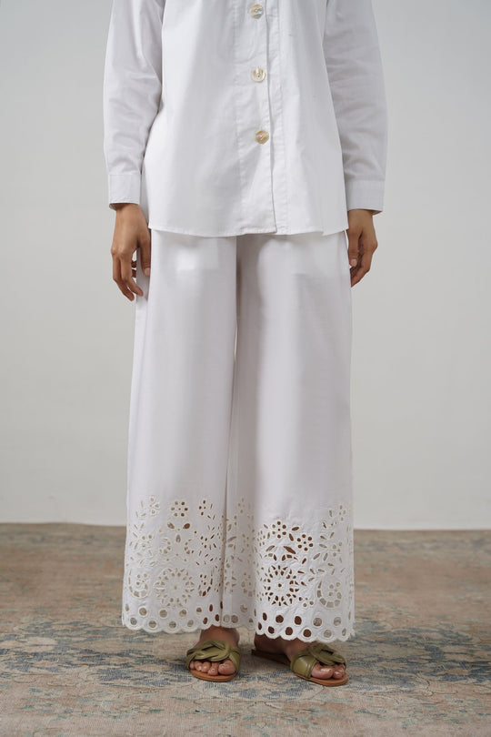 WHITE CREME CUTWORK PANTS