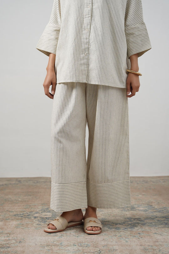 ECRU STRIPED LINEN PANTS