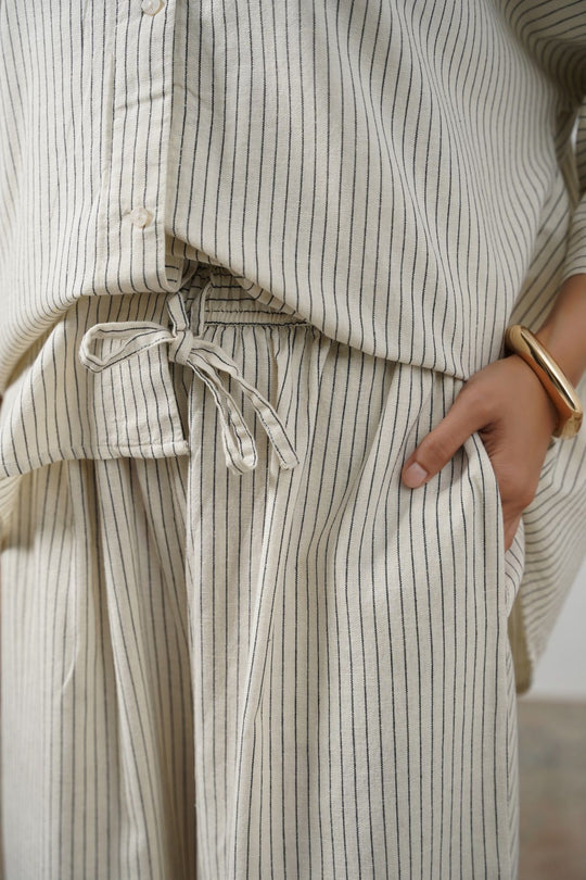 ECRU STRIPED LINEN PANTS