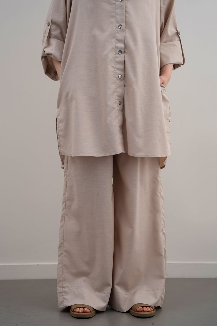 BEIGE COTTON FLARE PANTS