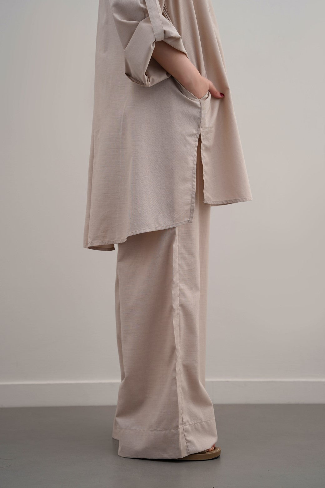 BEIGE COTTON FLARE PANTS