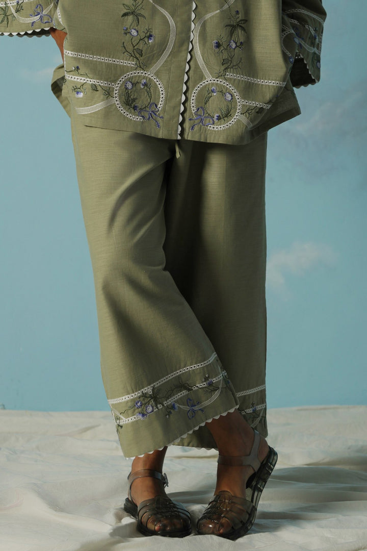 LIGHT GREEN VIOLET AND SAGE EMBROIDERED CULOTTE