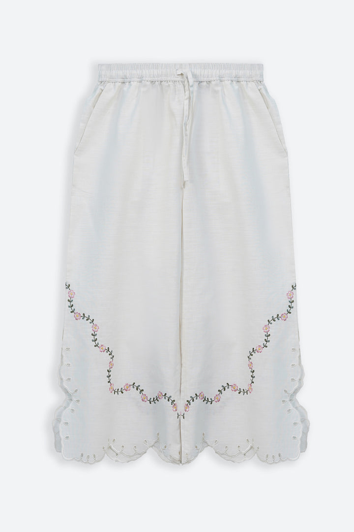 WHITE PEONY EMBROIDERED CULOTTE