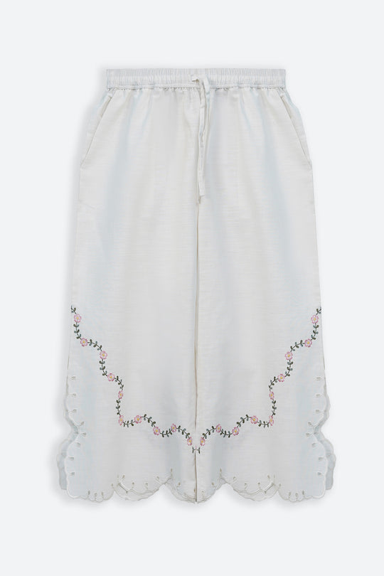 WHITE PEONY EMBROIDERED CULOTTE