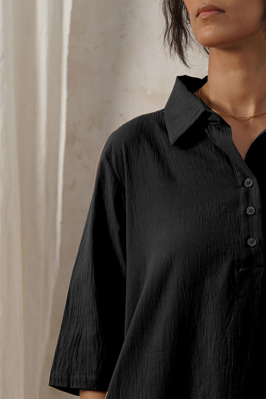 BLACK FEATHER COTTON KURTA-TUNIC