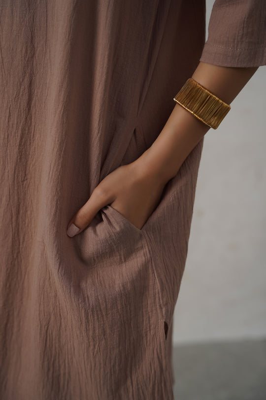 BROWN FEATHER COTTON KURTA-TUNIC