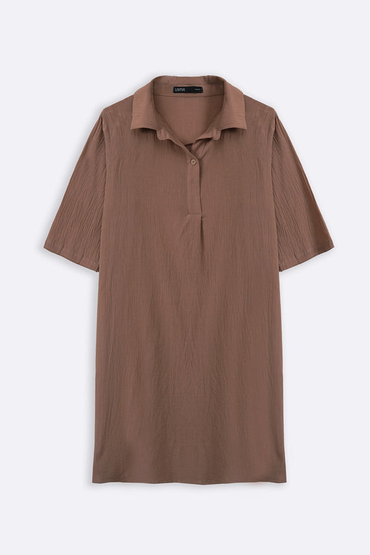 BROWN FEATHER COTTON KURTA-TUNIC