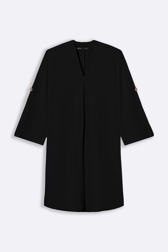 BLACK LINEN MIDI TUNIC