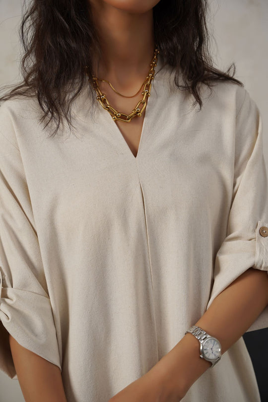 OFF WHITE LINEN MIDI TUNIC