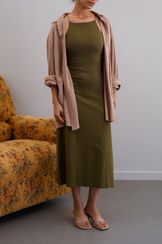 OLIVE BODYCON A-LINE DRESS