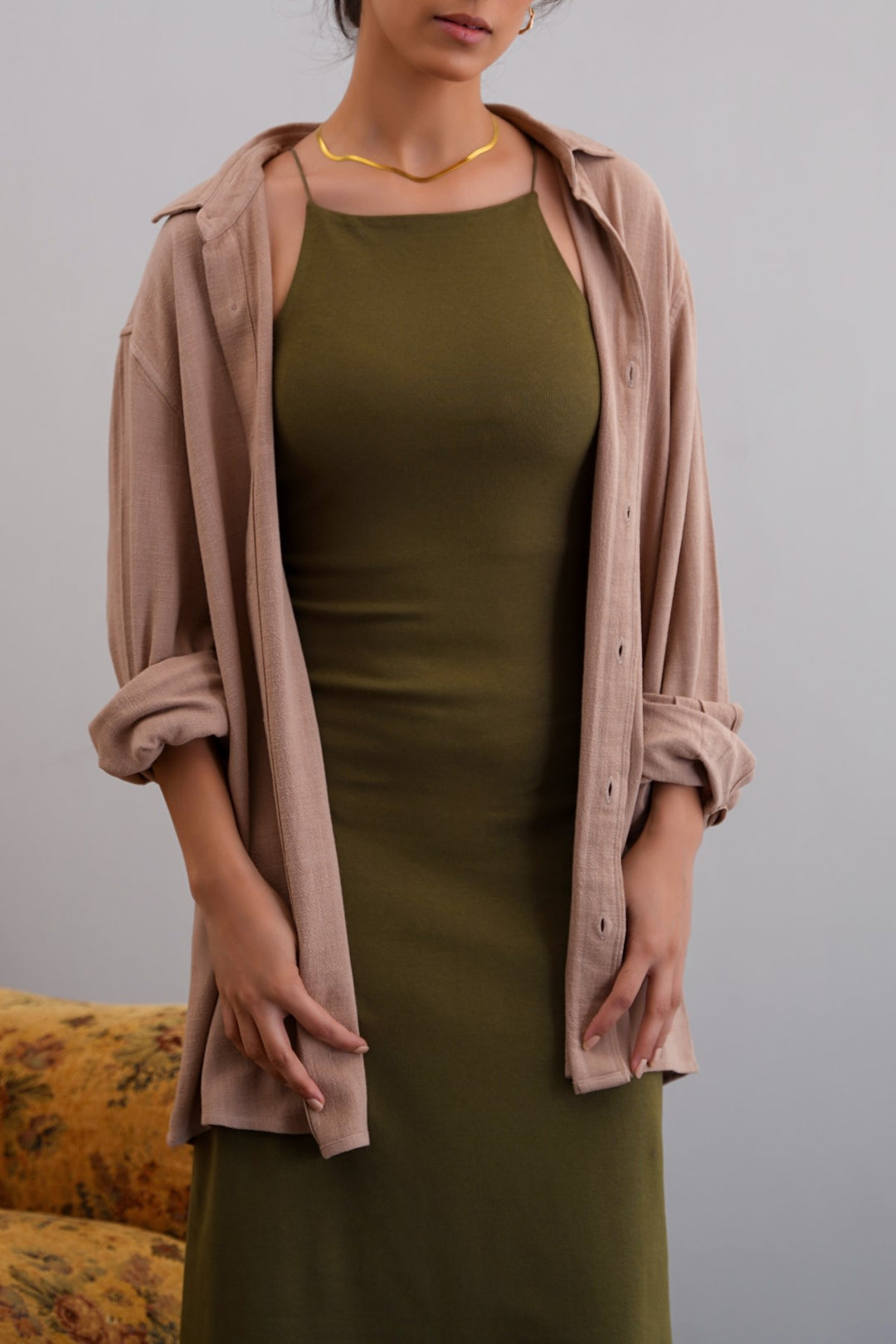 OLIVE BODYCON A-LINE DRESS