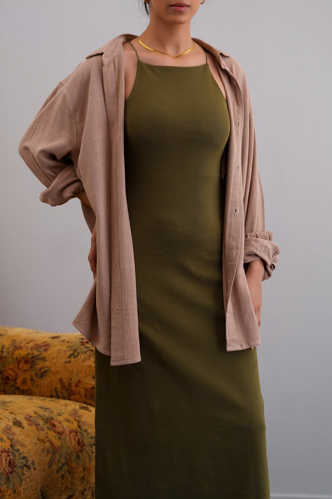 OLIVE BODYCON A-LINE DRESS