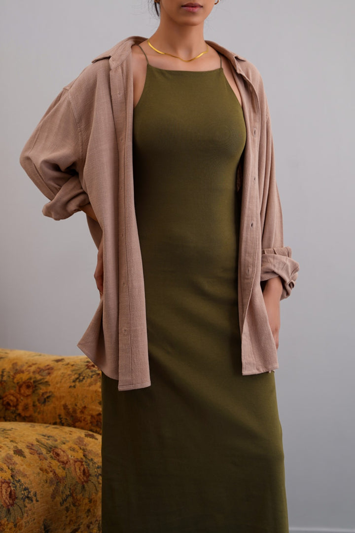 OLIVE BODYCON A-LINE DRESS
