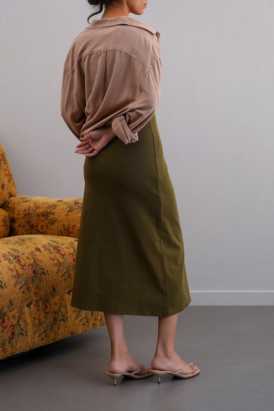 OLIVE BODYCON A-LINE DRESS