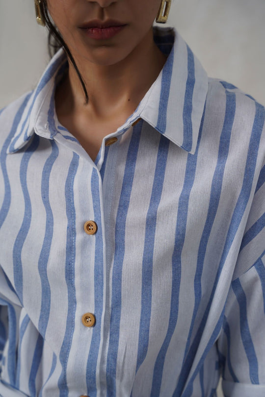 BLUE HOLIDAY LINEN DRESS