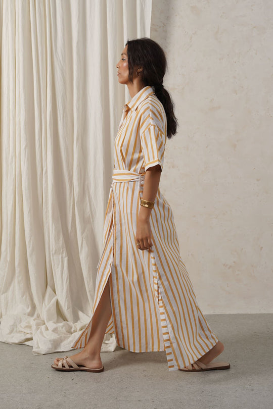 YELLOW HOLIDAY LINEN DRESS