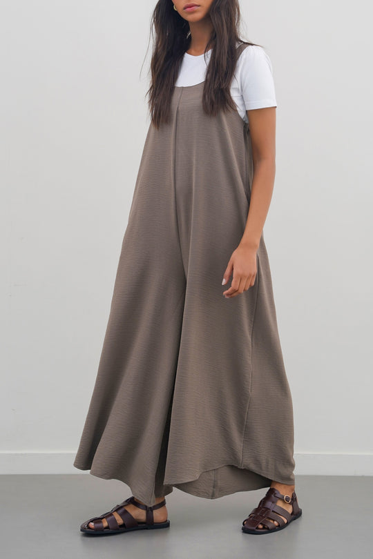 TAUPE SLINKY STRETCH JUMPSUIT